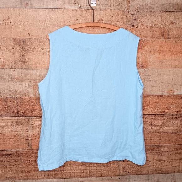 Match Point Shirt Top 100% Linen USA Made XL Blue Sleeveless Lightweight Vintage - Picture 3 of 3